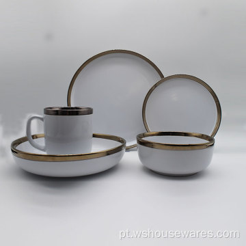 Estilo europeu Luxo Gold Gold Rim Design Ceramic Dinnerware
